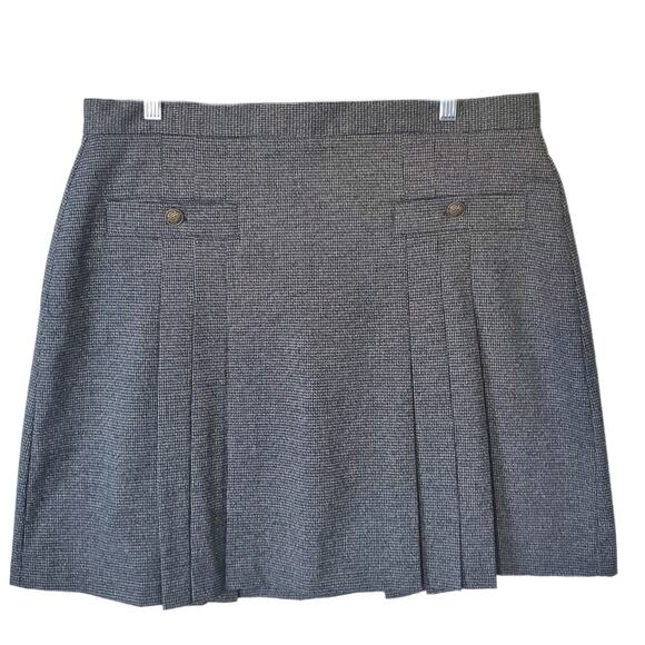 Houndstooth Tweed Pleat Mini Skirt 14 Academia Old Money Preppy Fall Classic NEW - Picture 9 of 13